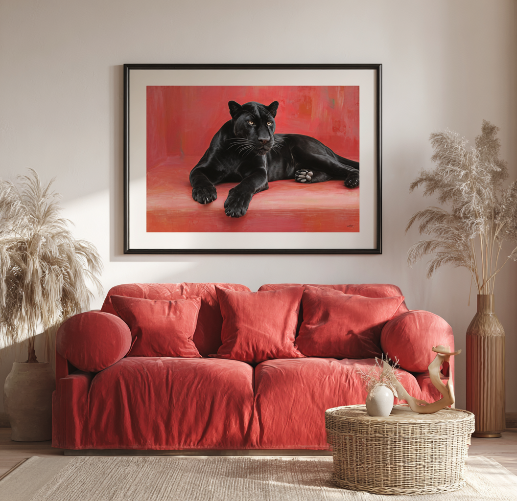 Pantera nera sfondo rosso