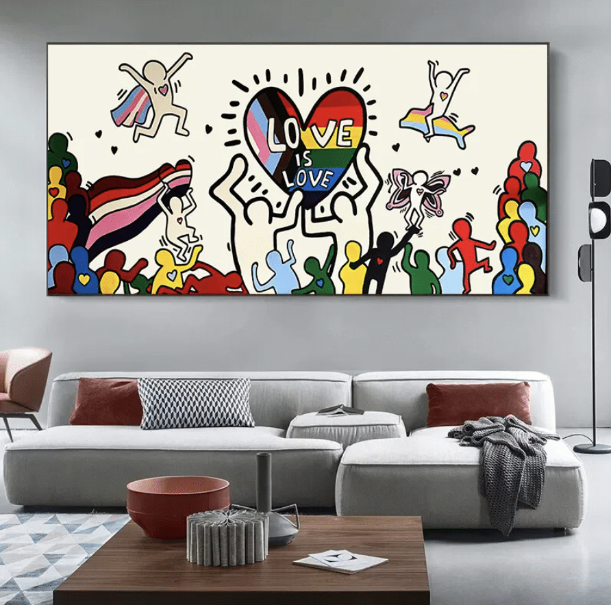 Love is Love Haring Stampa Tela Canvas
