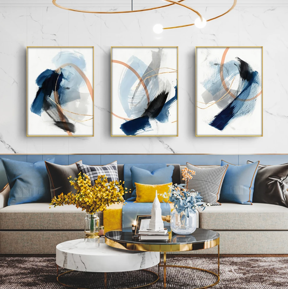 Sinfonia di Pennellate Blu - Set 3 Pezzi